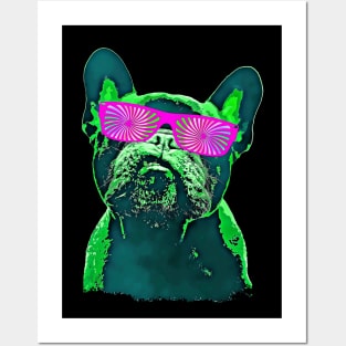 French bulldog 80s style neon with red psychelic glasses Posters and Art